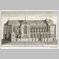 Liege, cathédrale, Gravure de la collégiale Saint-Paul dans les années 1730 (par Remacle Le Loup), Wikipedia.jpg